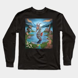 watercolor zombie seahorse in lake with horns Long Sleeve T-Shirt